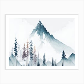 Mountain And Forest In Minimalist Watercolor Horizontal Composition 120 Art Print