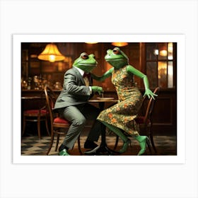 A Pair Of Frogs Engulfed In A Passionate Tango Dance At An Intimate Argentine Restaurant Male Frog Art Print