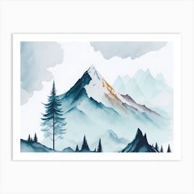 Mountain And Forest In Minimalist Watercolor Horizontal Composition 59 Art Print