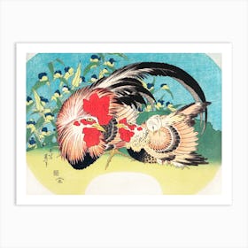 Rooster, Hen And Chicken With Spiderwort (1830 1833), Katsushika Hokusai Art Print