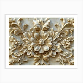 3d Stone Carving Artwork Of An Intricate Floral Pattern Art Print