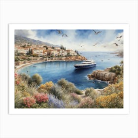 Oil Painting of Mediterranean Harbor Art Print