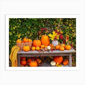 Autumnal Still Life Composition Featuring A Wooden Table Set In A Rustic Garden During The Golden Ho (5) Art Print