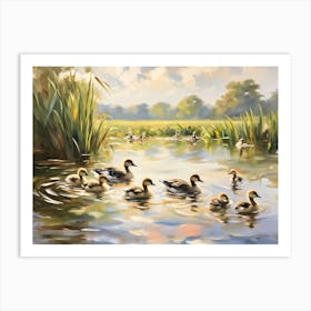 Ducklings Intermingling With Canadian Geese Gentle Ripples Spreading Across A Shallow Pond Reflect Art Print