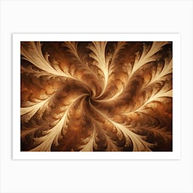 Intricate Fractal Art Resembling A Golden, Swirling Vortex With Feather Like Patterns Art Print