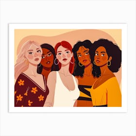 Modern Illustration Of Women In Harmony Enjoying Their Diversity Art Print