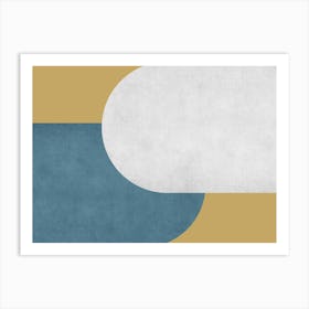 Halfmoon Colorblock - Mid-century Modern Abstract Minimalist Blue White Gold Art Print