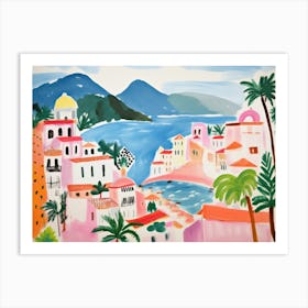Amalfi Coast Cute Watercolour Illustration 1 Art Print