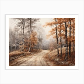 A Painting Of Country Road Through Woods In Autumn 21 Art Print