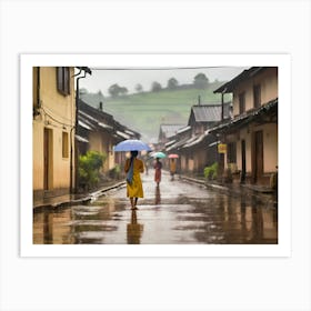 Rainy Day In The Village paintings art print Art Print