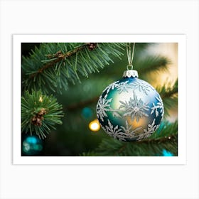 A Meticulously Detailed Geometrical Bauble Delicately Poised On The Thin Frost Dusted Branches Of (1) Art Print