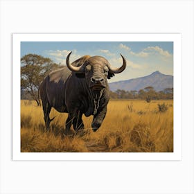African Buffalo Grazing In The Savannah 4 Art Print