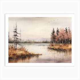 A Painting Of A Lake In Autumn 79 Art Print