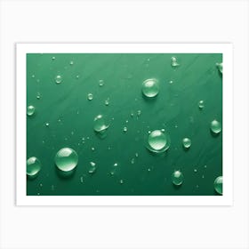 Water Droplets On A Smooth, Green Surface, Creating A Refreshing And Clean Aesthetic Art Print