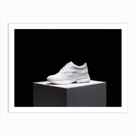 White Ladies Shoe Prominently Placed Center On A Matte Black Background Shoe Detailed With Delicat Art Print