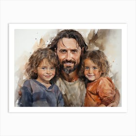 Jesus with little children - watercolor painting. 5 Art Print