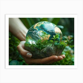 Earth Globe In Hands Art Print