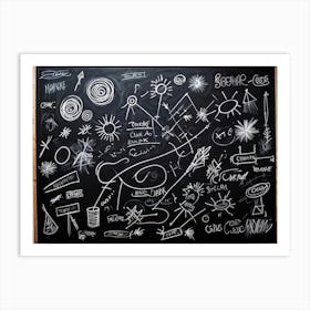 Blackboard Art Showcasing The Creative Chaos Of Chalk White Strokes Swirling With Abstract Circles A (1) 2 Art Print