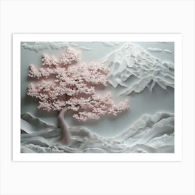 Modern Sakura Tree And Mountain 3d 1 Art Print