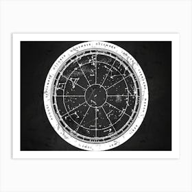 Zodiac Wheel - Star map blackboard, Zodiac map Art Print