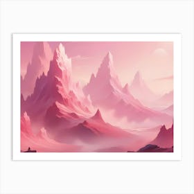 Pink Mountain Landscape Dreamy Fantasy Scene Art Print