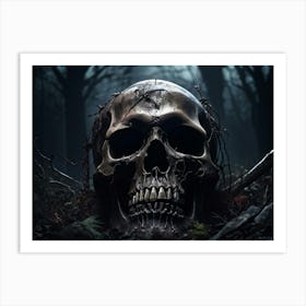 An Eerie Digital Render Of A Human Skull Its Gritted Teeth Showing A Glimpse Of The Dark Haunted N (4) Art Print