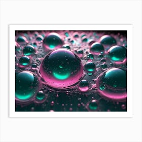 Macro View Of Iridescent, Metallic Bubbles On A Dark Surface, Reflecting Light And Creating A Mesmerizing Abstract Pattern Art Print