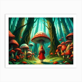 Little Red Riding Hood In Mushroom Forest Art Print