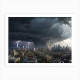 Lightning Storm Over City Art Print