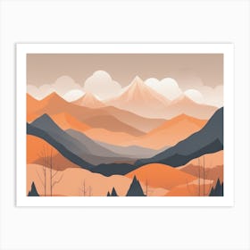 Misty mountains horizontal background in orange tone 28 Art Print