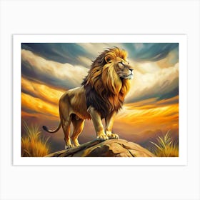 Majestic Lion Standing On A Rock At Sunset 2 Art Print