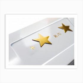 Five Point Scale Of Shiny Gold Star Ratings Glowing Against A Minimalist White Background Reflected (6) Affiche