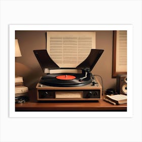 A Vintage Record Player With A Vinyl Record, Surrounded By Other Vintage Audio Equipment, Books, And Headphones, Creating A Nostalgic Atmosphere 2 Art Print