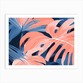 Tropical Leaves, pleasing colors of Peach and Blue, 1299 Art Print