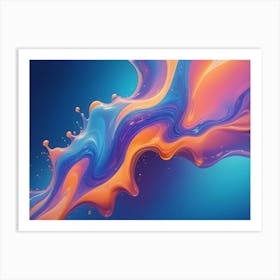 Abstract Image Of A Blue And Orange Liquid Splash Against A Blue Background Art Print