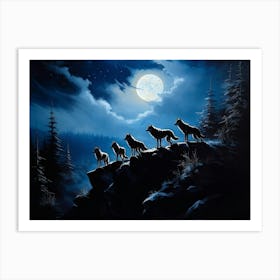 A Pack Of Wolves Silhouetted Under A Full Moon Their Howls Amalgamating With The Wailing Wind Amid (7) Art Print