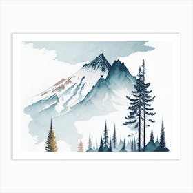 Mountain And Forest In Minimalist Watercolor Horizontal Composition 33 Art Print