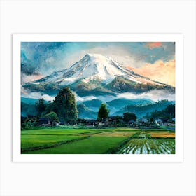 Mountain Landscape with Rice Fields Painting Art Print