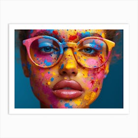 Psychedelic Portrait: Vibrant Expressions in Liquid Emulsion Young Woman With Colorful Paint On Her Face Art Print