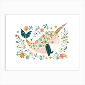 Little Floral Narwhal 2 Art Print