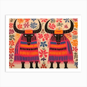 Yak 2 Folk Style Animal Illustration Art Print