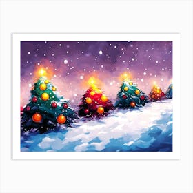 Christmas Trees In The Snow Art Print