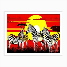 African Zebra Habitat - Zebras At Sunset Art Print
