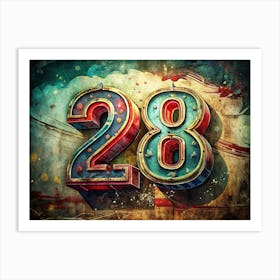 Number 28 In A Vintage Retro Style Art Print