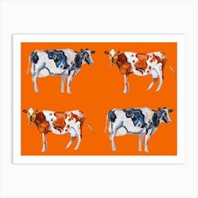 Cow Art On Orange Art Print
