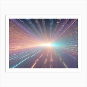 An Abstract, Digital Art Piece Showcasing A Tunnel Of Vibrant Light Streaks In Hues Of Blue, Orange, And Pink Converging Towards A Bright Central Light Source, Creating A Sense Of Speed And Energy Art Print