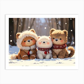 Three Dogs In The Snow Art Print