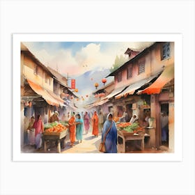 Asian Market Paintings Art Print Art Print