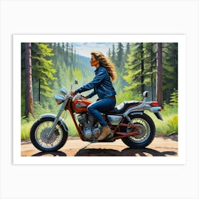 Woman On A Motorcycle 5 Art Print