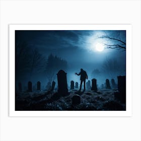 Death Fear Rising Full Fog Gravestone Dark Night Evil Background Holiday Horror Undead (30) Art Print